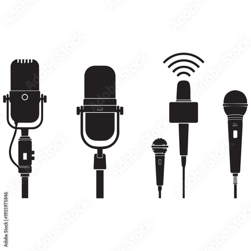 Various microphones icons set for audio recording