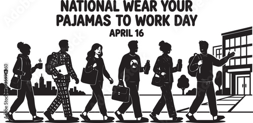 National Wear Pajamas Work Day Silhouette Vector