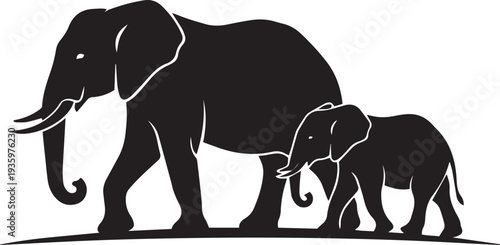 Elephant Mother and Baby Silhouette