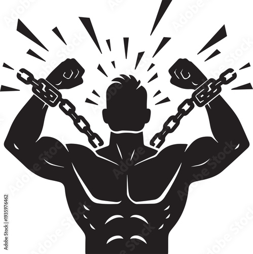 Man Breaking Chains Strength Silhouette