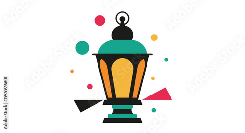 Ramadan Lantern with Colorful Geometric Shapes and Confetti