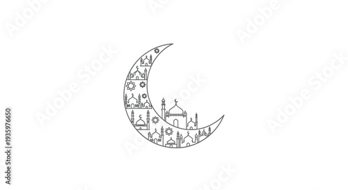 Crescent moon filled with mosques