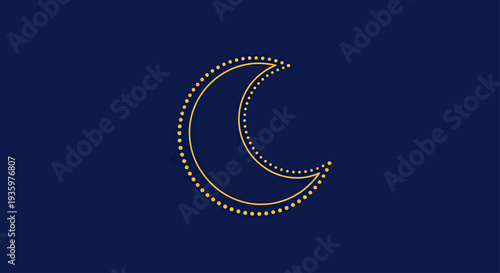 Stylized Crescent Moon with Golden Dots on Dark Blue Background