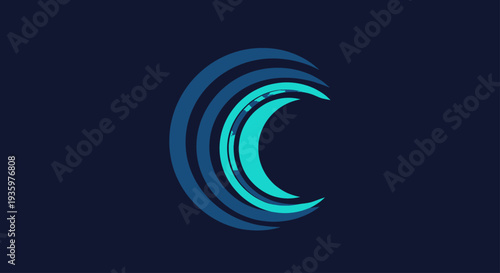 Abstract Blue Swirls Wave Logo on Dark Background