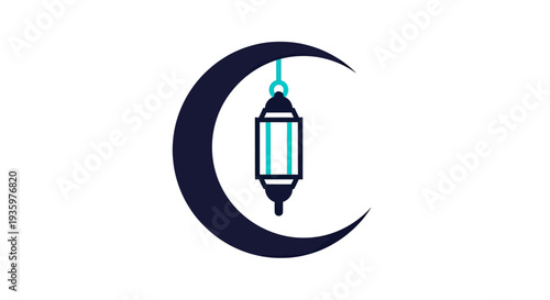 Islamic crescent moon and lantern icon, Ramadan symbol