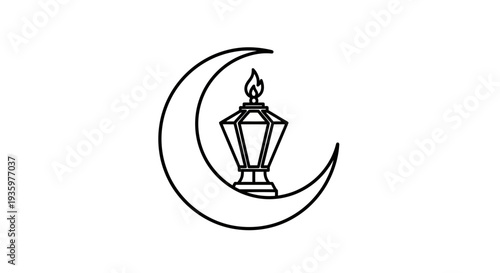 Crescent moon and lantern icon, Ramadan symbol, Islamic new year, Eid celebration
