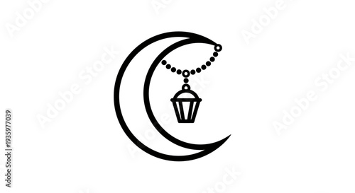 Islamic Crescent Moon with Hanging Lantern Illustration Icon