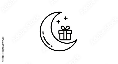 Crescent moon with gift box and stars icon