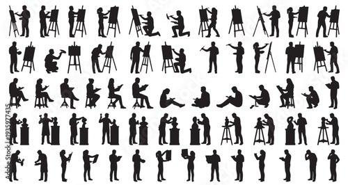 Painters and Artists Silhouette Set Pack. Editable Vector Illustration. featuring construction, worker, silhouette, vector, graphic, illustration, man, manual, labor, engineer, builder, hardhat more.