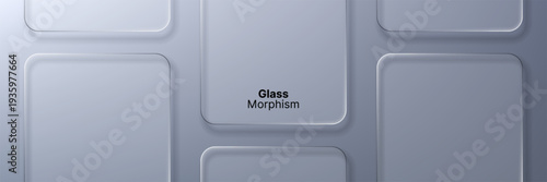 Glass morphism banner with translucent blank rectangle frames. Blur effect panels on modern background for web design and UI element.