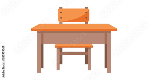 A brightly colored school desk and seat are presented in a flat illustrative style appearing as a silhouette high quality professional