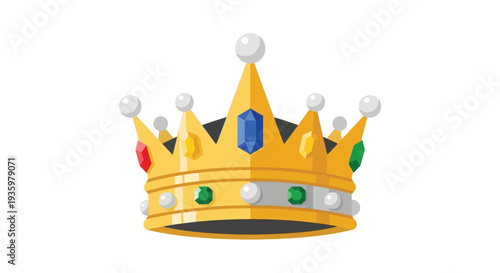 A vibrant golden crown adorned with colorful jewels is prominently displayed against a white background silhouette high quality professional detailed modern