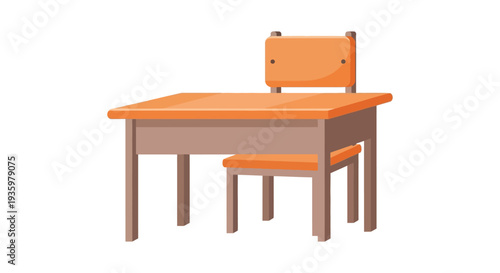 A brightly colored school desk and chair are depicted in a flat minimalist style silhouette high quality professional detailed modern elegant