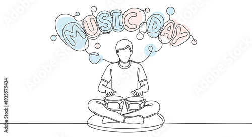 Vector illustration of a man playing drums on Music Day