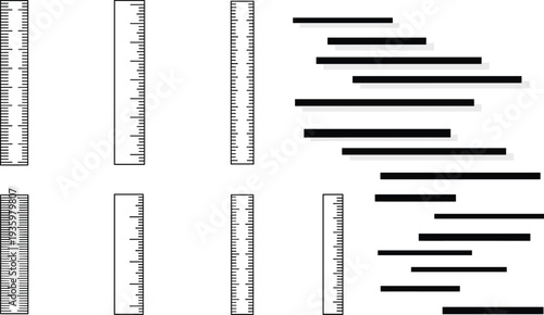 Ruler measurement scale icon set with centimeter markings and straight line guides, minimal vector illustration for design and drafting tools
