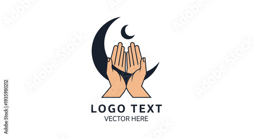 Islamic crescent moon with open praying hands logo concept, vector