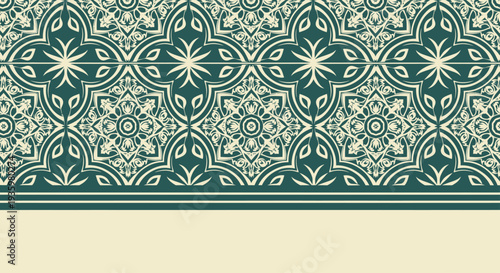 Seamless Teal and Cream Moroccan Tile Pattern with Border