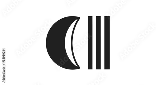 Abstract Crescent Moon and Parallel Lines Graphic Design