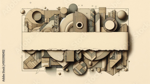  layered paper cutout style with torn edges blank space