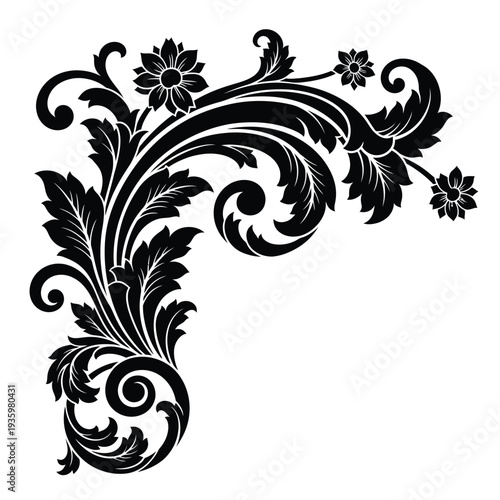 Elegant floral design element with swirling leaves and flowers