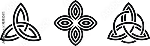 Celtic knot ornament set, traditional black and white Celtic knot elements isolated for decorative pattern heritage symbolism and classic ornamental design.