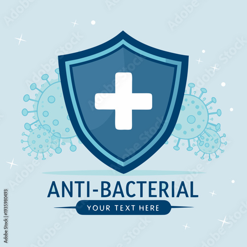 Antibacterial Protection Shield Logo with Medical Cross