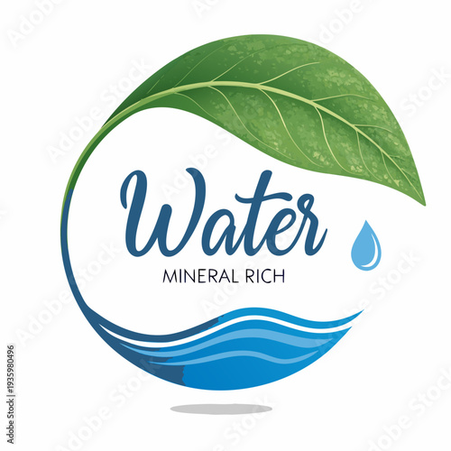 Mineral Water Logo with Leaf and Wave Design