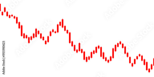 Stock trade chart. Trading graph. Red candle forex market isolated on white background. Candlestick investment finance. Stockmarket price. Falling business. Invest design. Down. Vector illustration