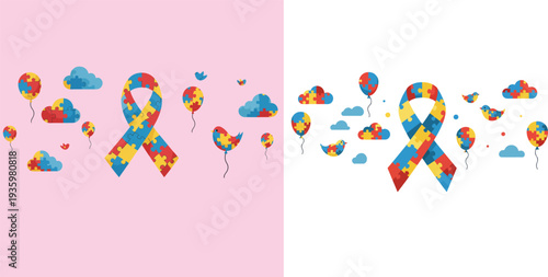 Colorful hot air balloons flying against pink and white backgrounds