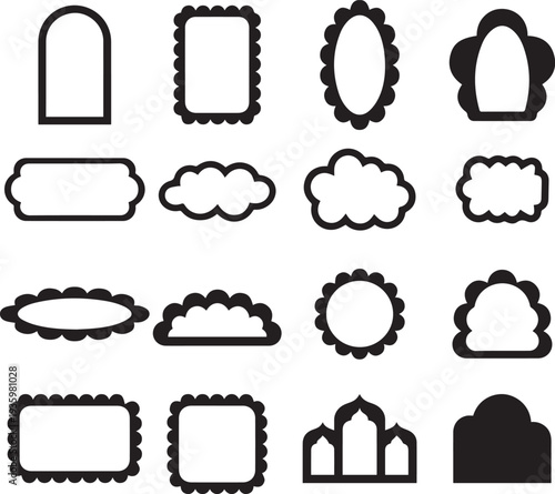 Decorative frame border badge label vector set black silhouette collection