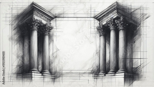  rough architectural columns with sketchy marble texture background
