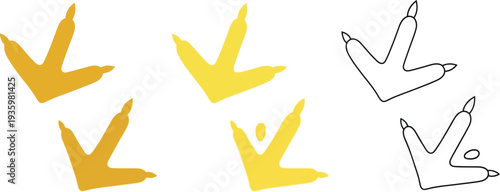 Bird footprints in vibrant yellow are displayed alongside an outline version, representing animal tracks found in nature or used as decorative graphic elements in various designs.