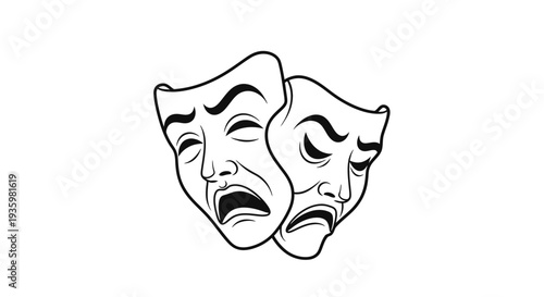 Theater masks symbolizing comedy and tragedy in simple line art.