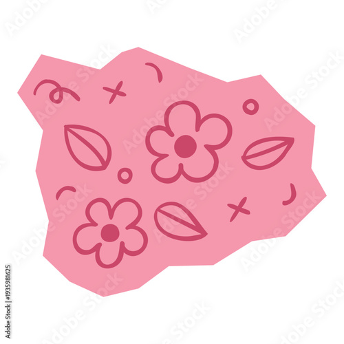Hand drawn doodle sticker flowers and leaves for scrapbook and journal. Vector illustration design.