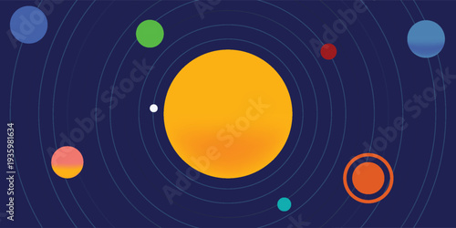 Background of the sun and planets orbit lines. Solar system and space pattern