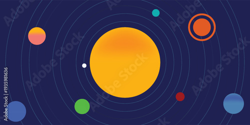 Background of the sun and planets orbit lines. Solar system and space pattern