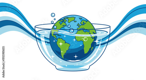 Global Water Conservation Concept with Earth in a Bowl.