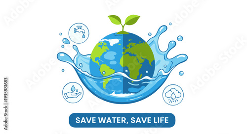 Save Water Save Life Earth Conservation Awareness Illustration.