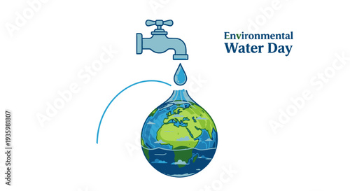 World Water Day illustration with Earth inside a water drop.