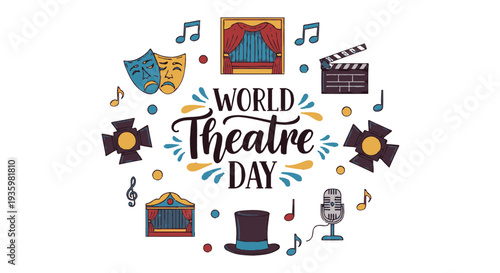 World Theatre Day Celebration with Dramatic Elements and Symbols.