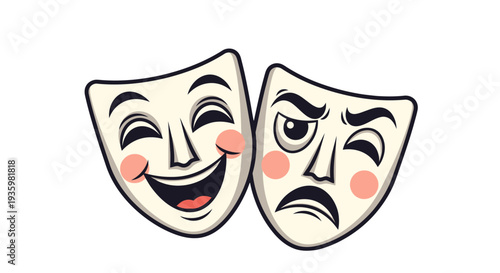 Theater masks representing comedy and tragedy emotions.
