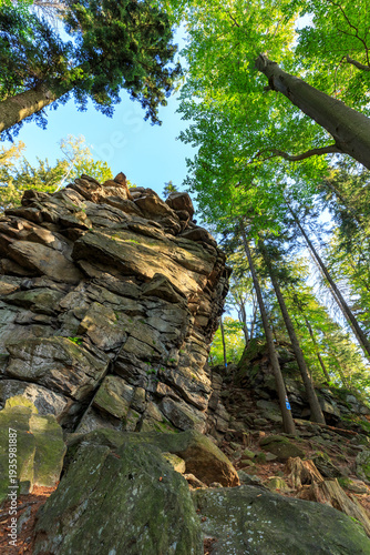sandstone rocks, autumn colours around Ladek-Zdroj, Glatzer Snowmountain, Poland