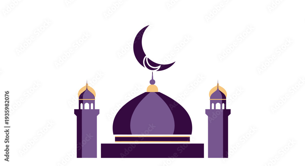 Fototapeta premium Islamic Mosque Dome and Minarets with Crescent Moon Icon