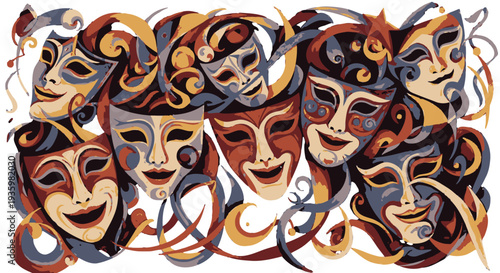 Theater masks representing drama and comedy in artistic expression.