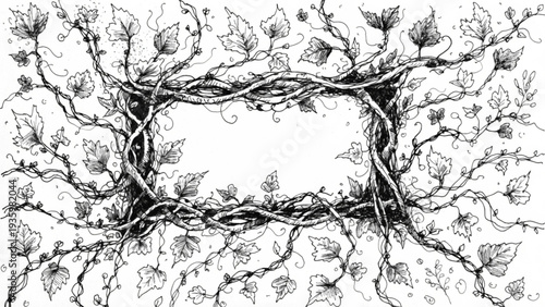 tangled vine illustration with hand-drawn blank frame