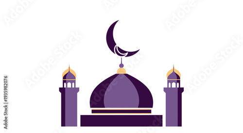 Islamic Mosque Dome and Minarets with Crescent Moon Icon