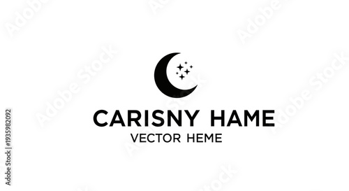 Crescent moon and stars logo with text, minimalist night sky graphic