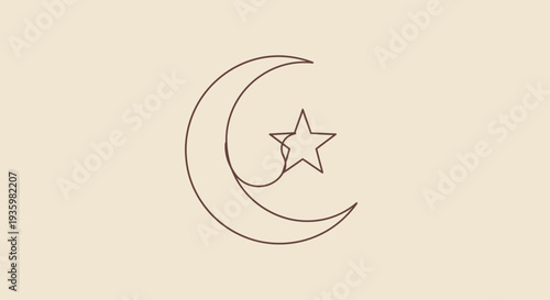Crescent moon with star, minimalist line art, Islamic symbol, religion, culture
