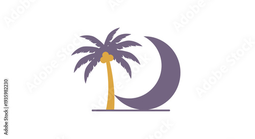 Palm Tree Silhouette Against Crescent Moon