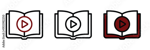 Audio book icon collection for online learning, play button media control, book reading audio guide sign, education technology, and digital study concept design